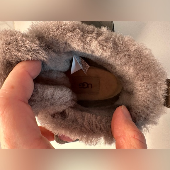 UGG Bridgit Womens 6.5 Wedge Boots Waterproof Suede Leather Sheepskin Lined Grey - Picture 8 of 12